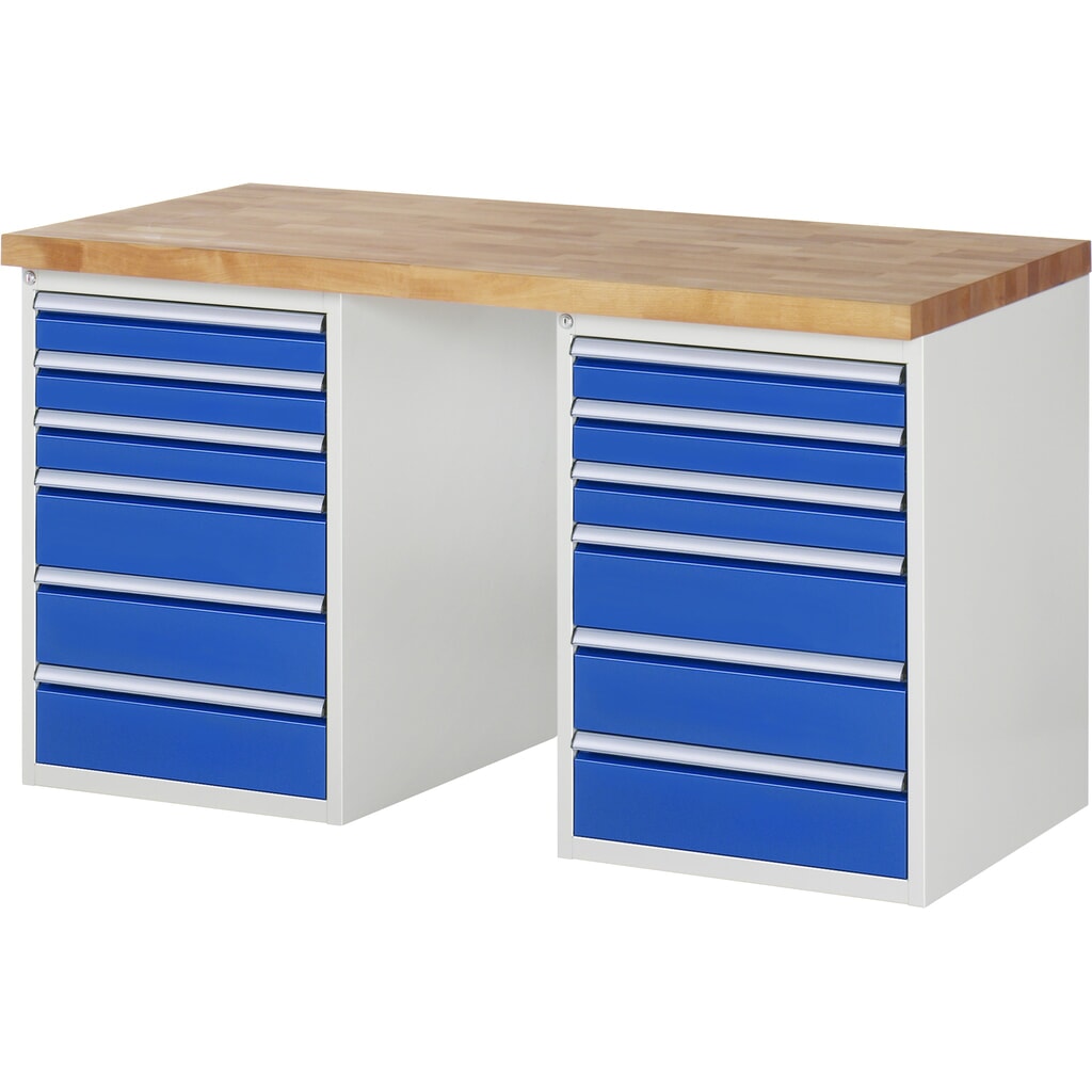 Banco da lavoro RAU serie 7000, 2 contenitori, AxLxP 840 x 1.500 x 700 mm, 12 cassetti estraibili al 90% 6 x 90 mm, 6 x 150 mm Immagine del prodotto: Banco da lavoro RAU serie 7000, 2 contenitori, AxLxP 840 x 1.500 x 700 mm, 12 cassetti estraibili al 90% 6 x 90 mm, 6 x 150 mm
