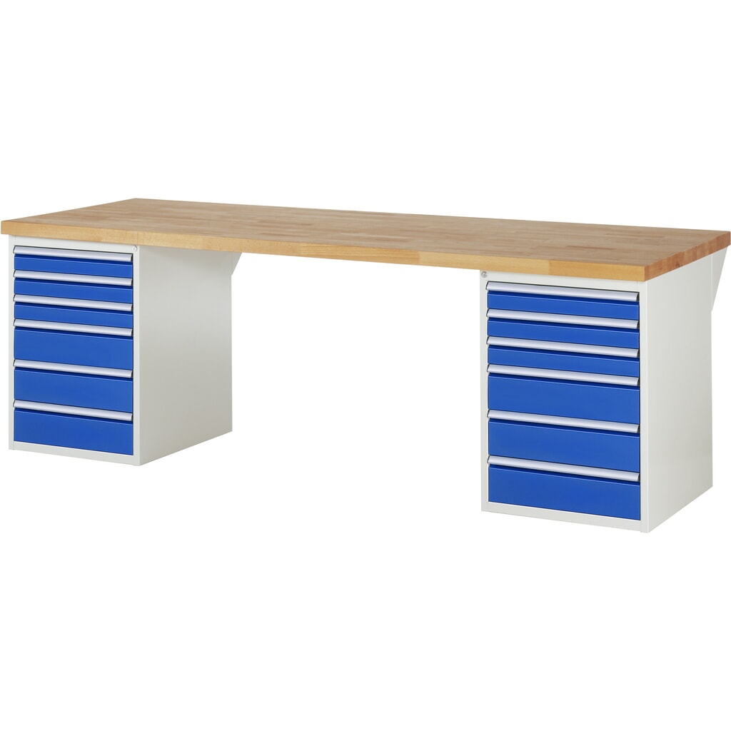 RAU Banco da lavoro Serie 7000, HxLxP 890 x 2.500 x 900 mm, 2 contenitori nella base, ciascuno con 6 cassetti Immagine del prodotto: RAU Banco da lavoro Serie 7000, HxLxP 890 x 2.500 x 900 mm, 2 contenitori nella base, ciascuno con 6 cassetti