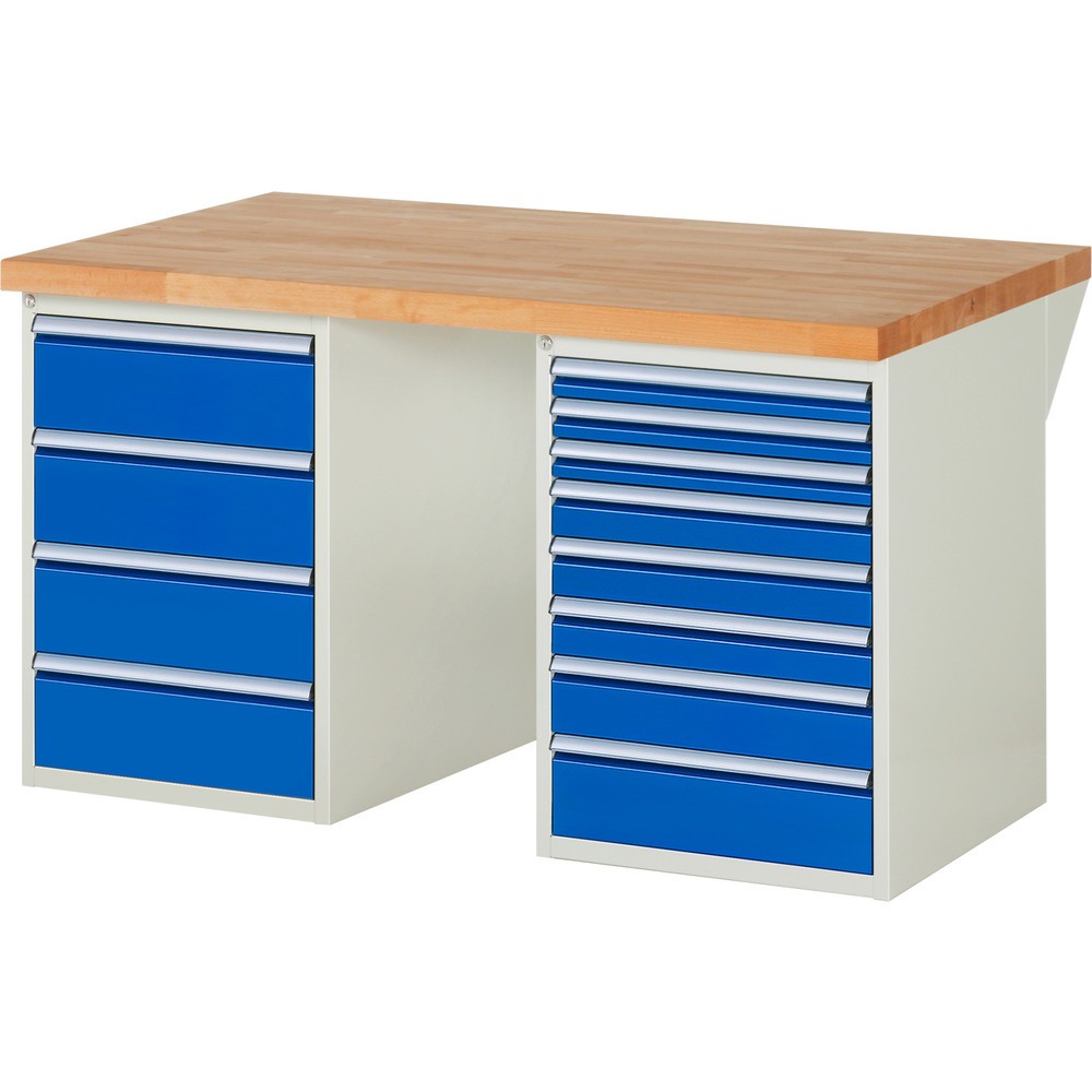 Immagine del prodotto n. 1: Banco da lavoro RAU serie 7000, 2 contenitori, AxLxP 840 x 1.500 x 900 mm, 12 cassetti estraibili al 100% 3 x 60 mm, 3 x 90 mm, 1 x 120 mm, 1 x 150 mm, 4 x 180 mm