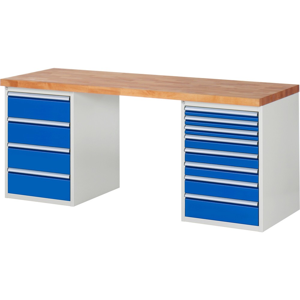 Immagine del prodotto n. 1: Banco da lavoro RAU serie 7000, 2 contenitori, AxLxP 890 x 2.000 x 700 mm, 12 cassetti estraibili al 90% 3 x 60 mm, 3 x 90 mm, 1 x 120 mm, 1 x 150 mm, 4 x 180 mm