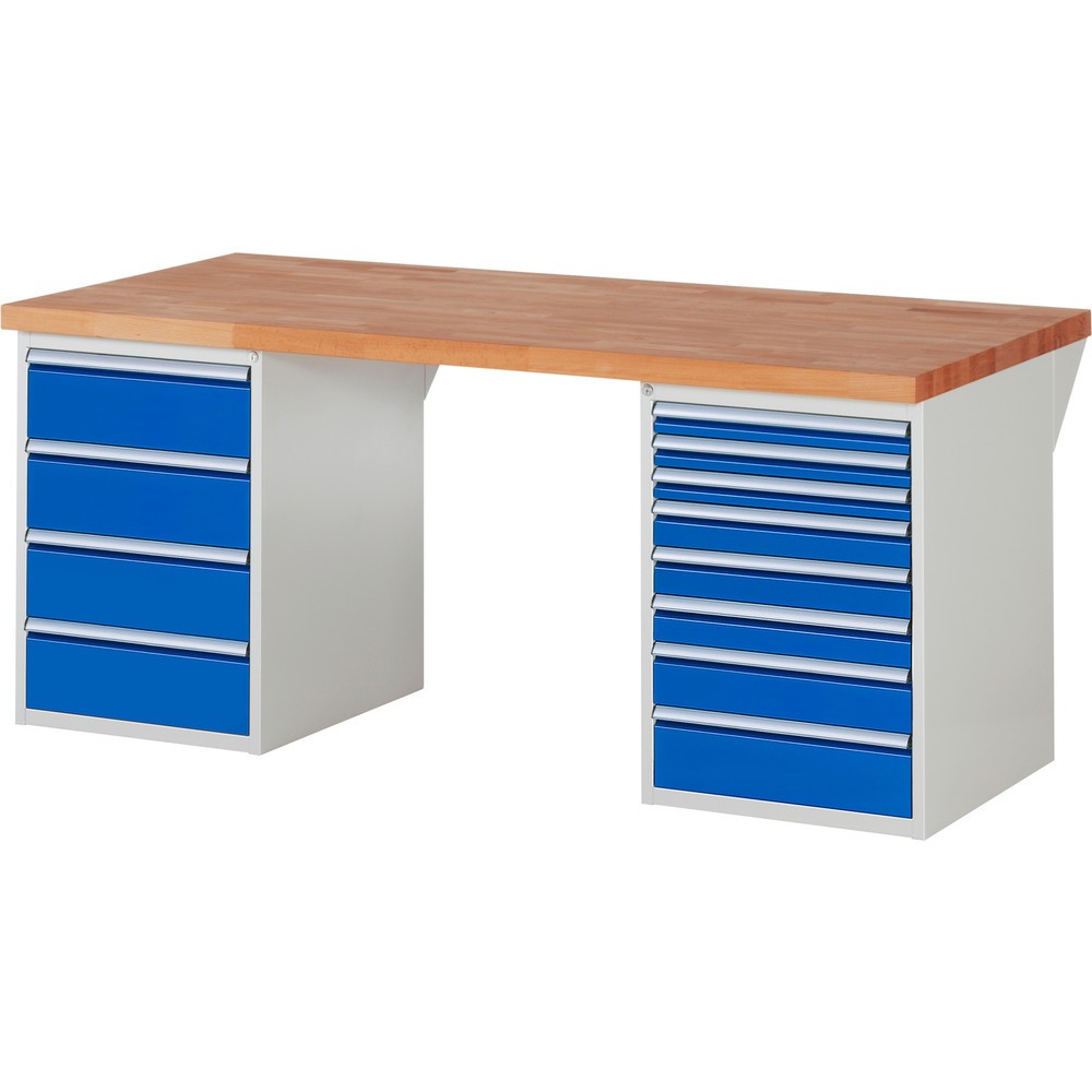 Immagine del prodotto n. 1: Banco da lavoro RAU serie 7000, 2 contenitori, AxLxP 840 x 2.000 x 900 mm, 12 cassetti estraibili al 100% 3 x 60 mm, 3 x 90 mm, 1 x 120 mm, 1 x 150 mm, 4 x 180 mm