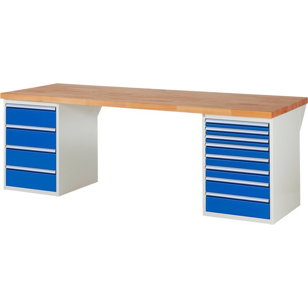 Immagine del prodotto n. 1: Banco da lavoro RAU serie 7000, 2 contenitori, AxLxP 840 x 2.500 x 900 mm, 12 cassetti estraibili al 90% 3 x 60 mm, 3 x 90 mm, 1 x 120 mm, 1 x 150 mm, 4 x 180 mm