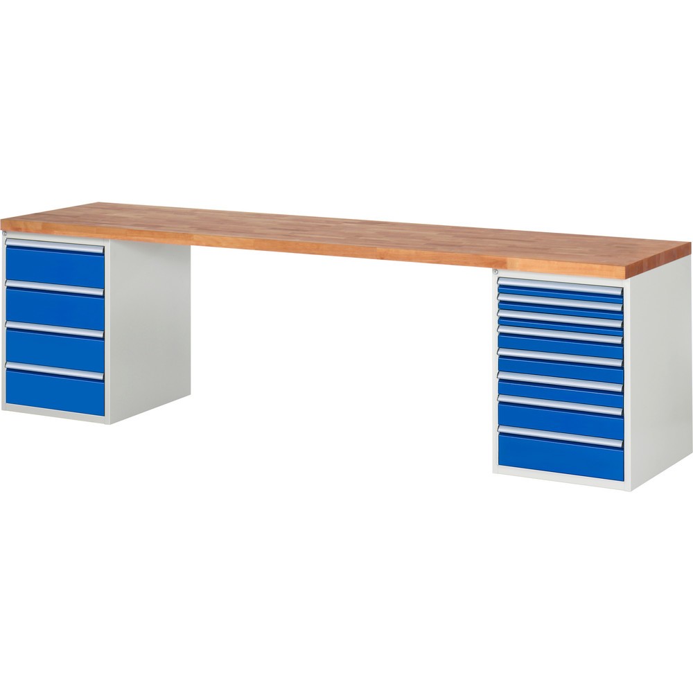 Immagine del prodotto: Banco da lavoro RAU serie 7000, 2 contenitori, AxLxP 840 x 3.000 x 700 mm, 12 cassetti estraibili al 100% 3 x 60 mm, 3 x 90 mm, 1 x 120 mm, 1 x 150 mm, 4 x 180 mm