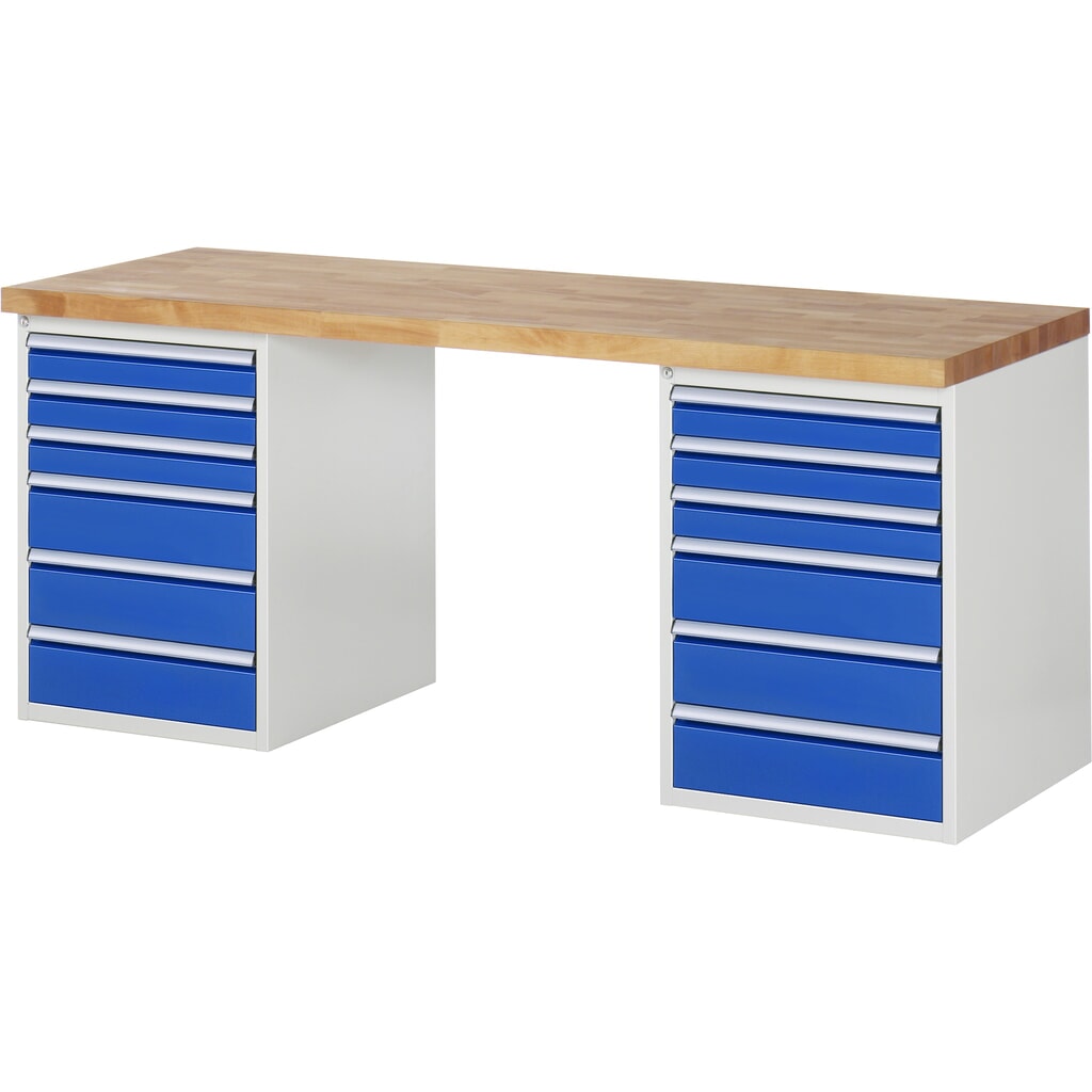 Immagine del prodotto: RAU Banco da lavoro Serie 7000, HxLxP 890 x 2.000 x 700 mm, 2 contenitori nella base, ciascuno con 6 cassetti