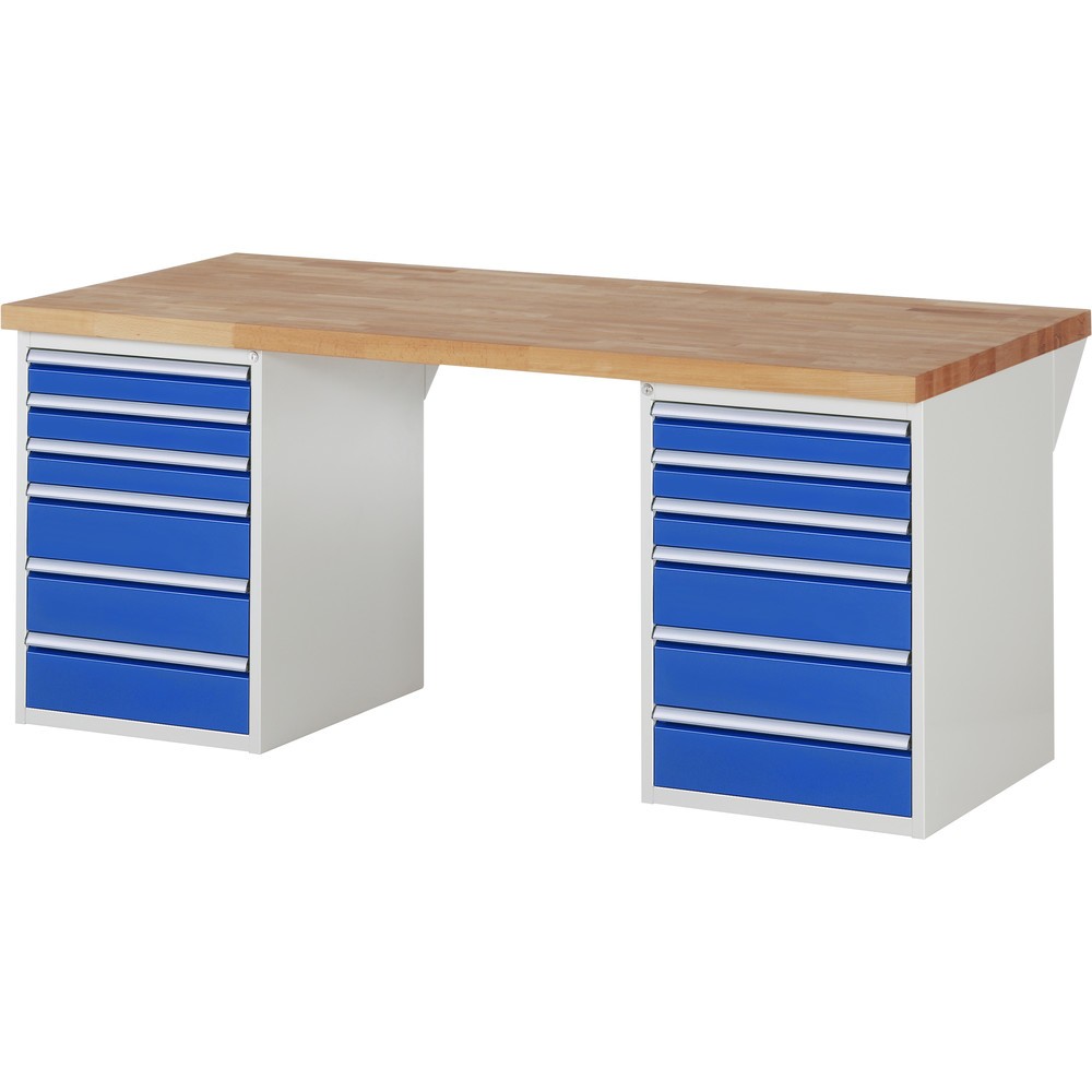 Immagine del prodotto: RAU Banco da lavoro Serie 7000, HxLxP 890 x 2.000 x 900 mm, 2 contenitori nella base, ciascuno con 6 cassetti