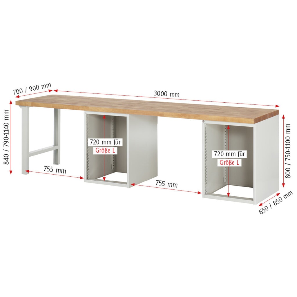 Banco da lavoro RAU serie 7000, 2 contenitori, AxLxP 890 x 3.000 x 700 mm, 4 cassetti estraibili al 100%, 1 ripiano, 2 ante battenti Immagine del prodotto n. 8: Banco da lavoro RAU serie 7000, 2 contenitori, AxLxP 890 x 3.000 x 700 mm, 4 cassetti estraibili al 100%, 1 ripiano, 2 ante battenti