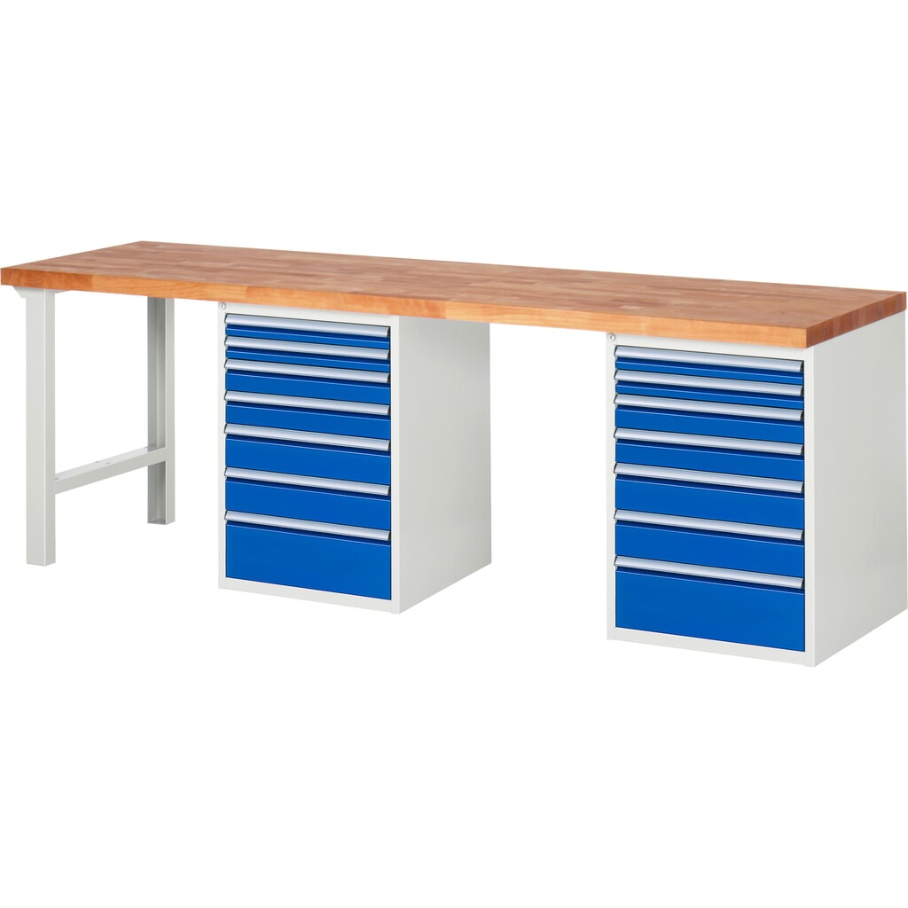 Banco da lavoro RAU serie 7000, 2 contenitori, AxLxP 840 x 2.500 x 700 mm, 14 cassetti estraibili al 90% Immagine del prodotto n. 1: Banco da lavoro RAU serie 7000, 2 contenitori, AxLxP 840 x 2.500 x 700 mm, 14 cassetti estraibili al 90%