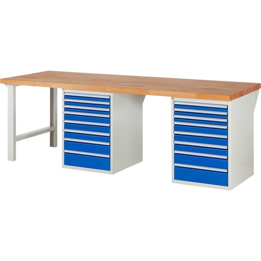 Immagine del prodotto: Banco da lavoro RAU serie 7000, 2 contenitori, AxLxP 890 x 2.500 x 900 mm, 16 cassetti estraibili al 100%