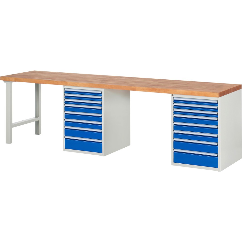 Immagine del prodotto: Banco da lavoro RAU serie 7000, 2 contenitori, AxLxP 890 x 3.000 x 700 mm, 16 cassetti estraibili al 90%