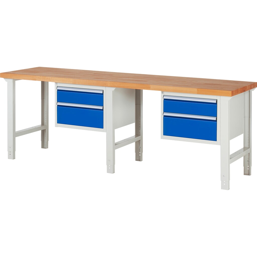 Immagine del prodotto n. 1: Banco da lavoro RAU serie 7000, 2 contenitori, AxLxP 790-1.140 x 2.500 x 700 mm, 4 cassetti estraibili al 90% 2 x 150 mm, 2 x 210 mm