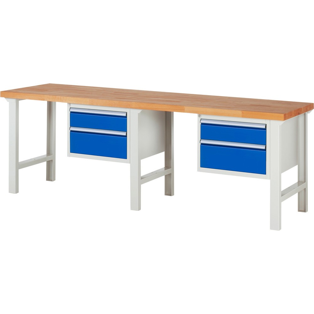 Immagine del prodotto: Banco da lavoro RAU serie 7000, 2 contenitori, AxLxP 840 x 2.500 x 700 mm, 4 cassetti estraibili al 100% 2 x 150 mm, 2 x 210 mm