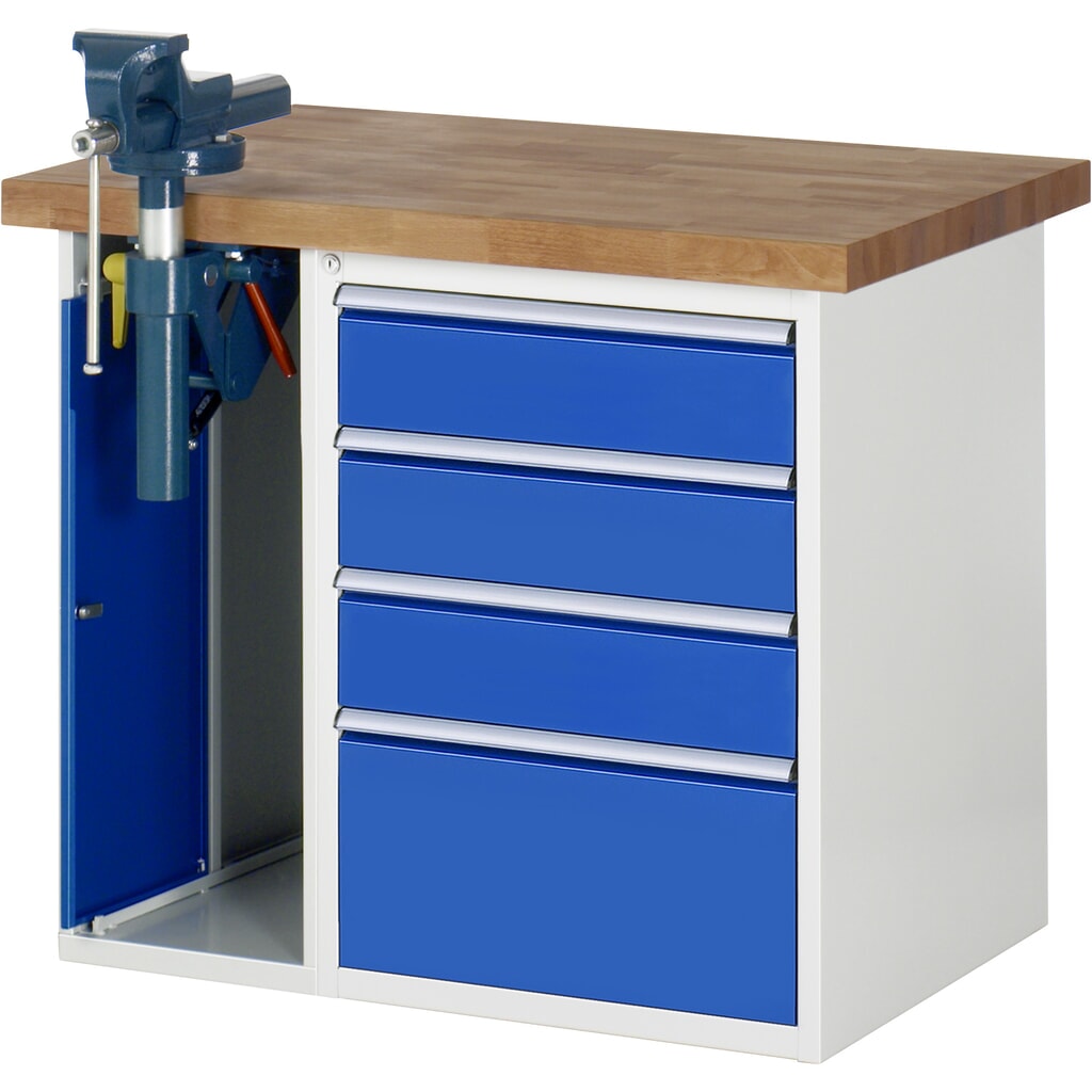 Banco da lavoro RAU serie 7000, 2 contenitori, AxLxP 840 x 1.000 x 700 mm, 4 cassetti estraibili al 90% 3 x 150 mm, 1 x 270 mm, portata cassetti 100 kg Immagine del prodotto n. 1: Banco da lavoro RAU serie 7000, 2 contenitori, AxLxP 840 x 1.000 x 700 mm, 4 cassetti estraibili al 90% 3 x 150 mm, 1 x 270 mm, portata cassetti 100 kg