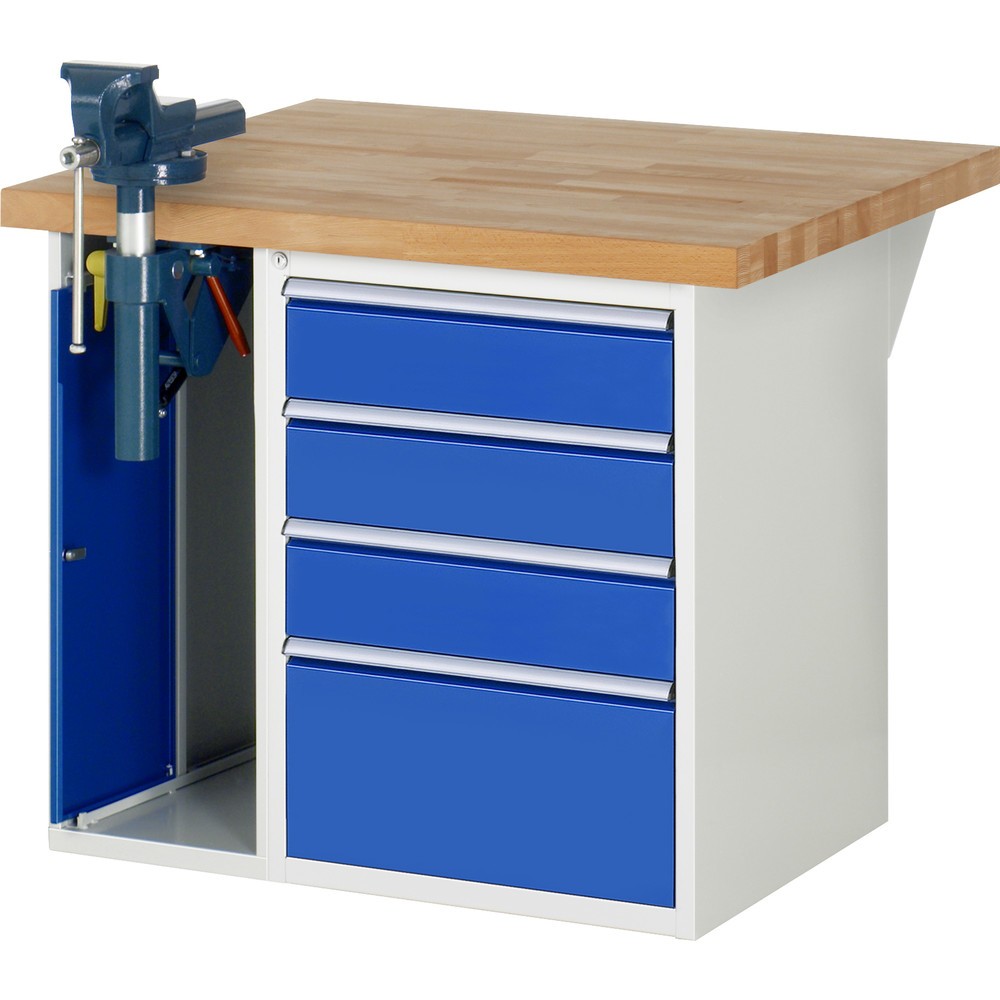 Immagine del prodotto: RAU Banco da lavoro Serie 7000, HxLxP 890 x 1.000 x 900 mm, 1 contenitore nella base con 4 cassetti e morsa da banco retrattile