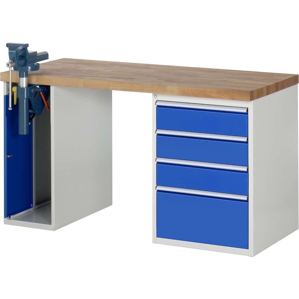 Immagine del prodotto: RAU Banco da lavoro Serie 7000, HxLxP 890 x 1.500 x 700 mm, 1 contenitore nella base con 4 cassetti e morsa da banco retrattile