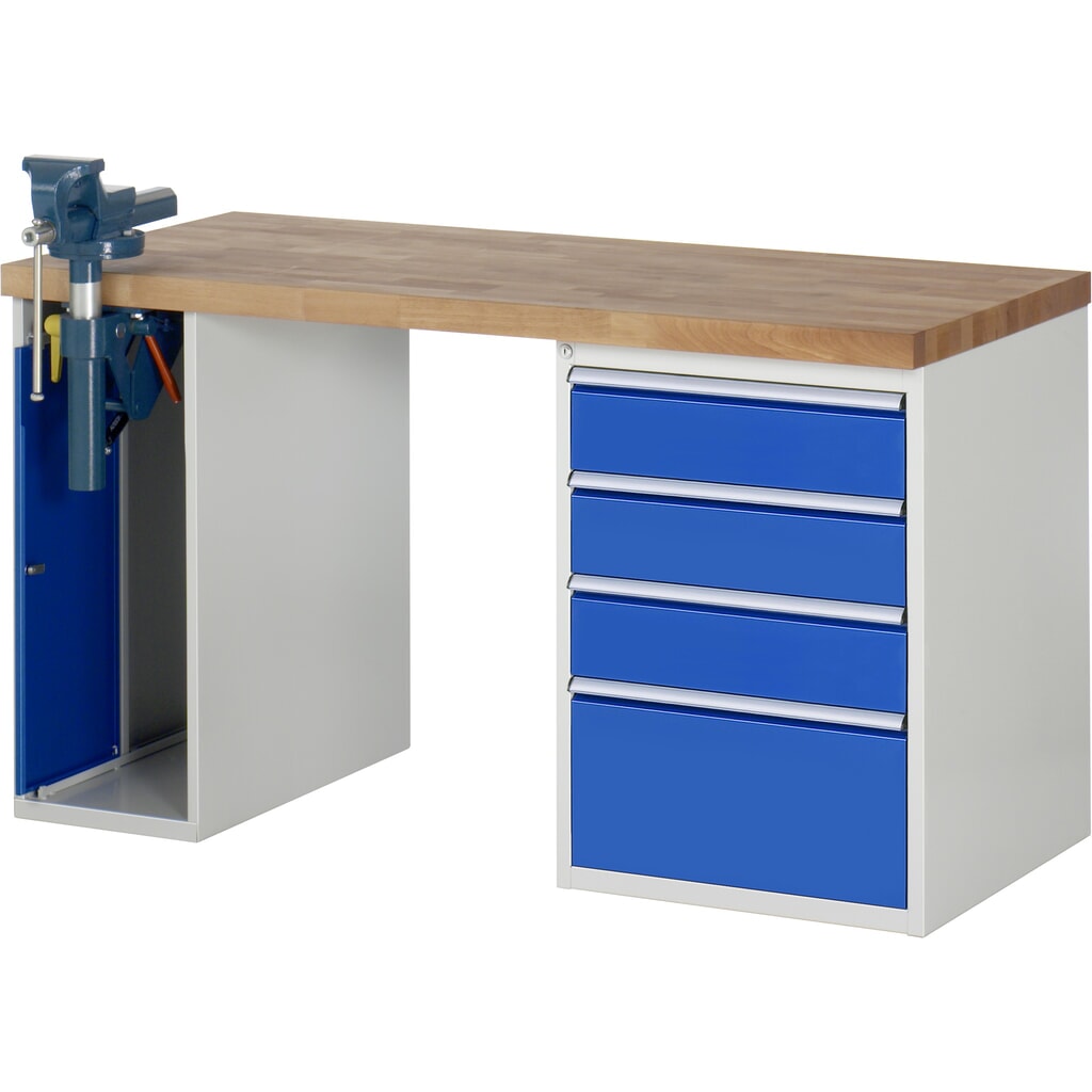 Immagine del prodotto: RAU Banco da lavoro Serie 7000, HxLxP 890 x 1.500 x 700 mm, 1 contenitore nella base con 4 cassetti e morsa da banco retrattile
