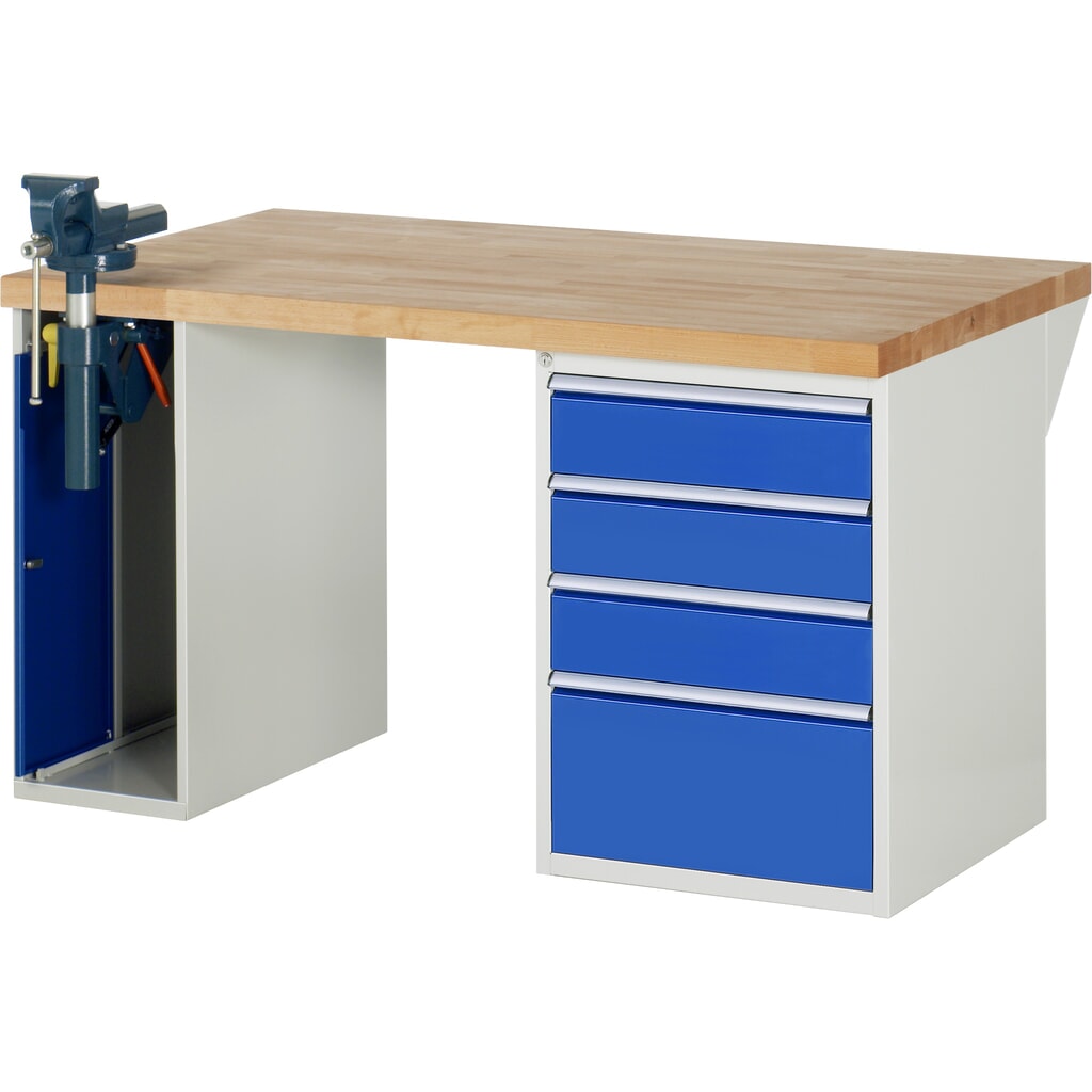 Immagine del prodotto: RAU Banco da lavoro Serie 7000, HxLxP 890 x 1.500 x 900 mm, 1 contenitore nella base con 4 cassetti e morsa da banco retrattile