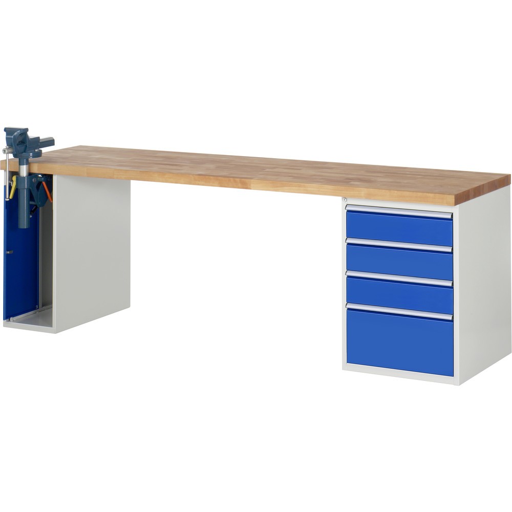 Immagine del prodotto n. 1: Banco da lavoro RAU serie 7000, 2 contenitori, AxLxP 840 x 2.500 x 700 mm, 4 cassetti estraibili al 90% 3 x 150 mm, 1 x 270 mm, portata cassetti 100 kg