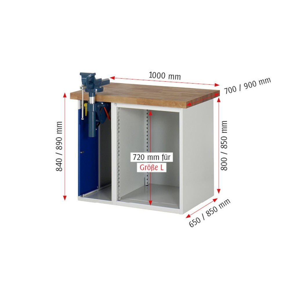 Immagine del prodotto n. 5: Banco da lavoro RAU serie 7000, 2 contenitori, AxLxP 840 x 1.000 x 700 mm, 4 cassetti estraibili al 90% 3 x 150 mm, 1 x 270 mm, portata cassetti 100 kg