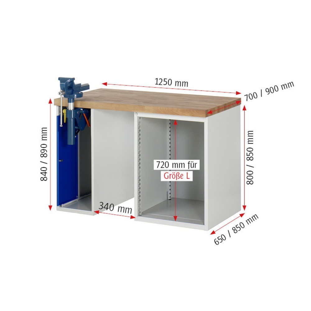 Immagine del prodotto n. 4: Banco da lavoro RAU serie 7000, 2 contenitori, AxLxP 840 x 1.500 x 700 mm, 4 cassetti estraibili al 100% 3 x 150 mm, 1 x 270 mm, portata cassetti 100 kg