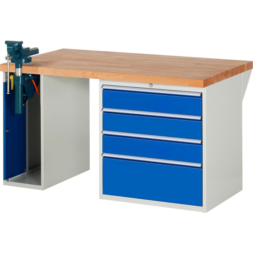 Immagine del prodotto: Banco da lavoro RAU serie 7000, 2 contenitori, AxLxP 840 x 1.500 x 900 mm, 4 cassetti estraibili al 90% 3 x 150 mm, 1 x 270 mm, portata cassetti 100 kg