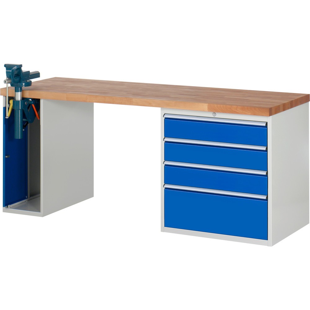 Immagine del prodotto n. 1: Banco da lavoro RAU serie 7000, 2 contenitori, AxLxP 890 x 2.000 x 700 mm, 4 cassetti estraibili al 100%, portata cassetti 75 kg