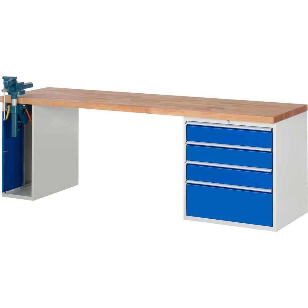 Immagine del prodotto: Banco da lavoro RAU serie 7000, 2 contenitori, AxLxP 890 x 2.500 x 700 mm, 4 cassetti estraibili al 90%, portata cassetti 75 kg