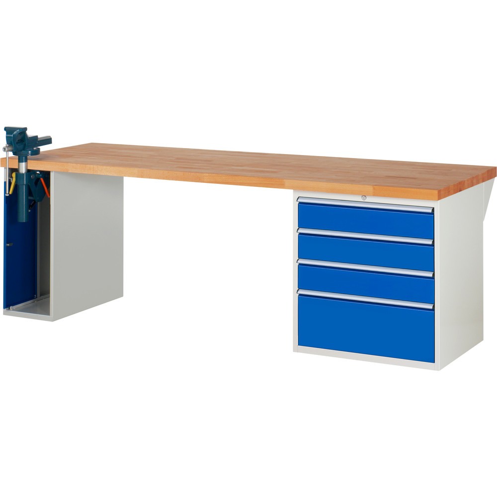 Immagine del prodotto: Banco da lavoro RAU serie 7000, 2 contenitori, AxLxP 890 x 2.500 x 900 mm, 4 cassetti estraibili al 90%, portata cassetti 75 kg