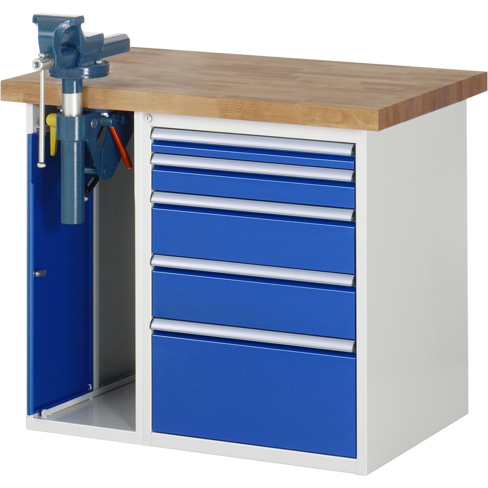 Immagine del prodotto n. 1: RAU Banco da lavoro Serie 7000, HxLxP 890 x 1.000 x 700 mm, 1 contenitore nella base con 5 cassetti e morsa da banco retrattile