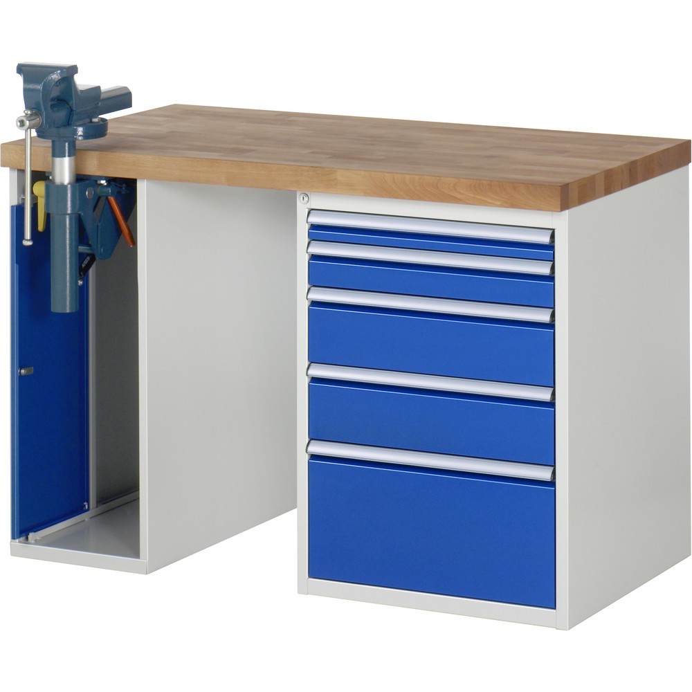 Immagine del prodotto n. 1: RAU Banco da lavoro Serie 7000, HxLxP 890 x 1.250 x 700 mm, 1 contenitore nella base con 5 cassetti e morsa da banco retrattile