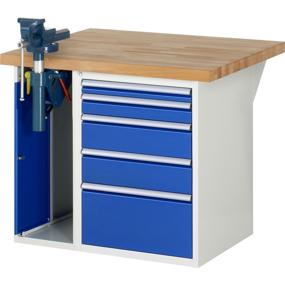 Immagine del prodotto: Banco da lavoro RAU serie 7000, 2 contenitori, AxLxP 840 x 1.000 x 900 mm, 5 cassetti 1 x 60 mm, 1 x 90 mm, 2 x 150 mm, 1 x 270 mm