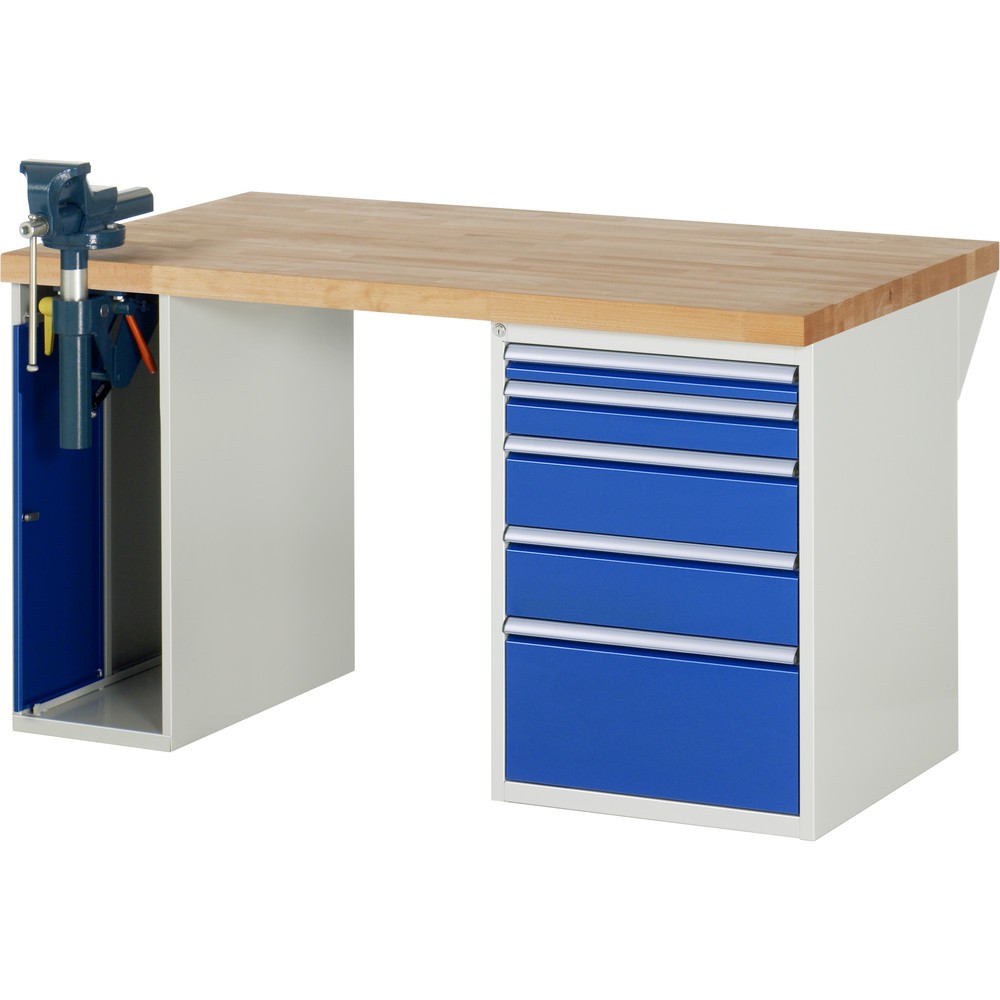 Immagine del prodotto n. 1: RAU Banco da lavoro Serie 7000, HxLxP 890 x 1.500 x 900 mm, 1 contenitore nella base con 5 cassetti e morsa da banco retrattile