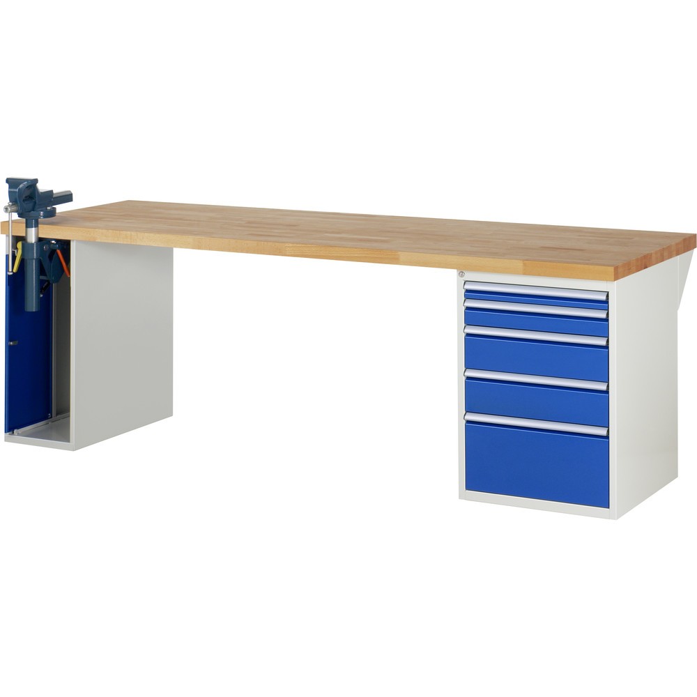 Immagine del prodotto n. 1: RAU Banco da lavoro Serie 7000, HxLxP 890 x 2.500 x 900 mm, 1 contenitore nella base con 5 cassetti e morsa da banco retrattile