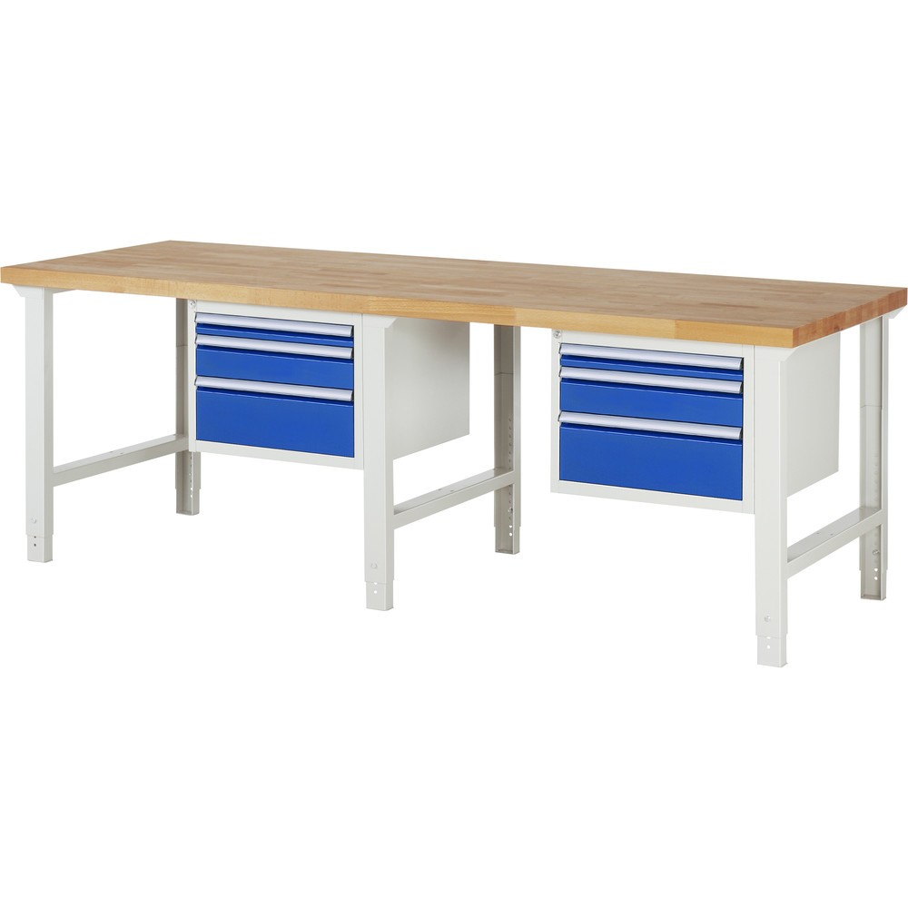 Immagine del prodotto: RAU Banco da lavoro Serie 7000, HxLxP 790-1.140 x 2.500 x 900 mm, 2 contenitori nella base, ciascuno con 3 cassetti