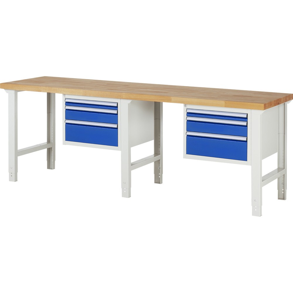 Immagine del prodotto: RAU Banco da lavoro Serie 7000, HxLxP 790-1.140 x 2.500 x 700 mm, 2 contenitori nella base, ciascuno con 3 cassetti