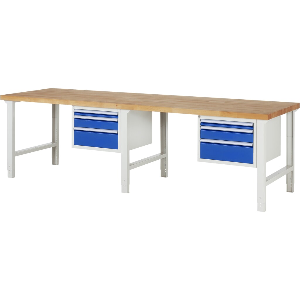 Immagine del prodotto: RAU Banco da lavoro Serie 7000, HxLxP 790-1.140 x 3.000 x 900 mm, 2 contenitori nella base, ciascuno con 3 cassetti