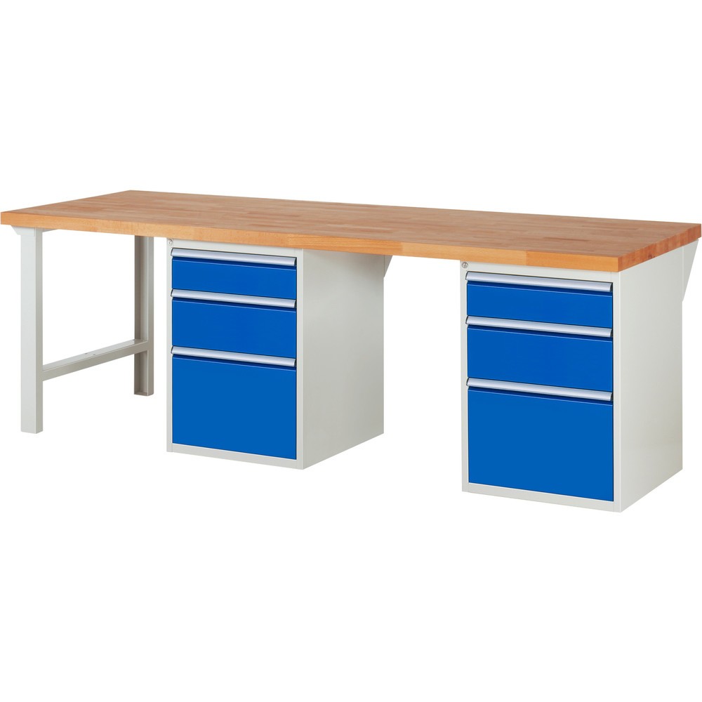 Immagine del prodotto: Banco da lavoro RAU serie 7000, 2 contenitori, AxLxP 890 x 2.500 x 900 mm, 6 cassetti estraibili al 100% 2 x 150 mm, 2 x 210 mm, 2 x 360 mm