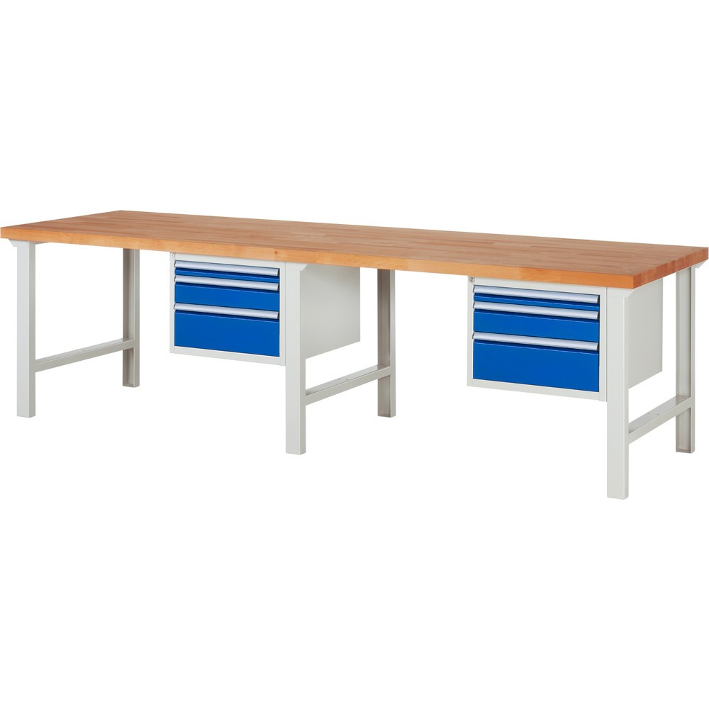 Immagine del prodotto n. 1: Banco da lavoro RAU serie 7000, 2 contenitori, AxLxP 840 x 3.000 x 900 mm, 6 cassetti estraibili al 90% 2 x 60 mm, 2 x 120 mm, 2 x 180 mm