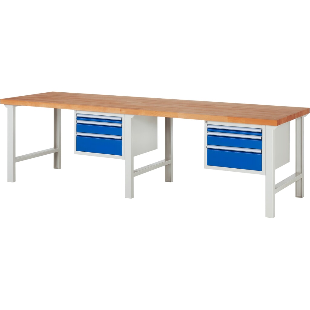 Immagine del prodotto: Banco da lavoro RAU serie 7000, 2 contenitori, AxLxP 840 x 3.000 x 900 mm, 6 cassetti estraibili al 90% 2 x 60 mm, 2 x 120 mm, 2 x 180 mm
