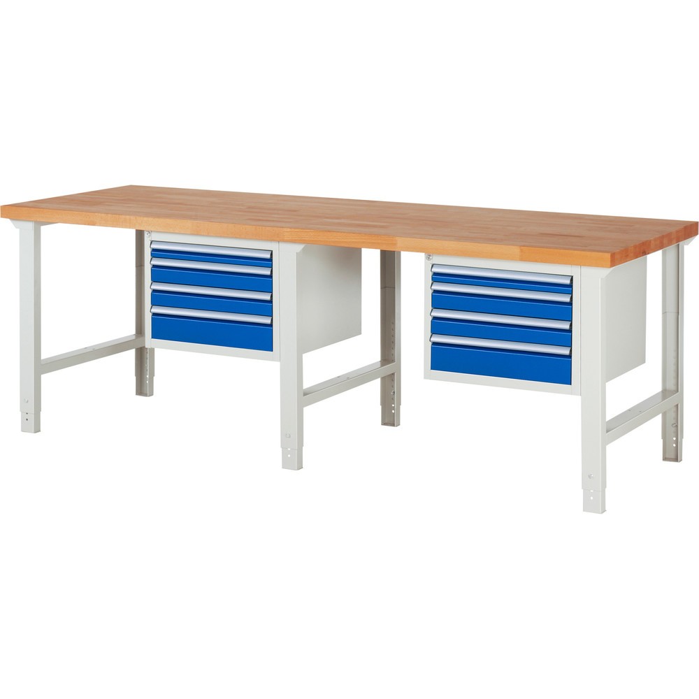 Immagine del prodotto n. 1: Banco da lavoro RAU serie 7000, 2 contenitori, AxLxP 790-1.140 x 2.500 x 900 mm, 8 cassetti estraibili al 100% 2 x 60 mm, 4 x 90 mm, 2 x 120 mm
