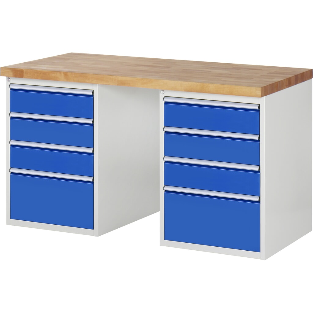 RAU Banco da lavoro Serie 7000, HxLxP 890 x 1.500 x 700 mm, 2 contenitori nella base, ciascuno con 4 cassetti Immagine del prodotto: RAU Banco da lavoro Serie 7000, HxLxP 890 x 1.500 x 700 mm, 2 contenitori nella base, ciascuno con 4 cassetti