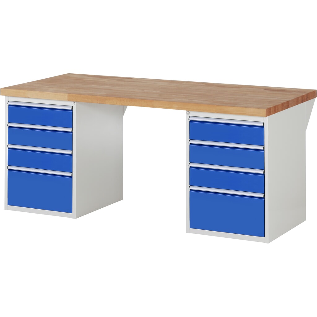 RAU Banco da lavoro Serie 7000, HxLxP 890 x 2.000 x 900 mm, 2 contenitori nella base, ciascuno con 4 cassetti Immagine del prodotto: RAU Banco da lavoro Serie 7000, HxLxP 890 x 2.000 x 900 mm, 2 contenitori nella base, ciascuno con 4 cassetti