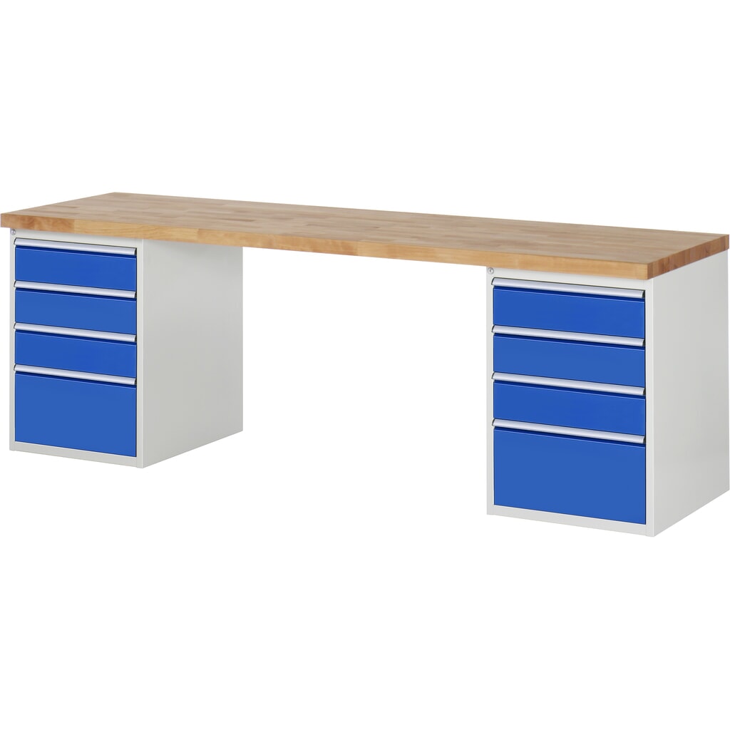Immagine del prodotto: RAU Banco da lavoro Serie 7000, HxLxP 890 x 2.500 x 700 mm, 2 contenitori nella base, ciascuno con 4 cassetti