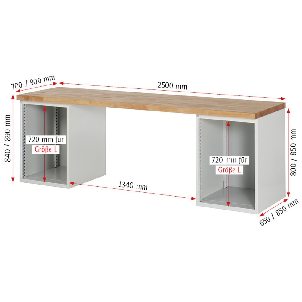 Immagine del prodotto n. 5: Banco da lavoro RAU serie 7000, 2 contenitori, AxLxP 890 x 2.500 x 700 mm, 12 cassetti estraibili al 90% 3 x 60 mm, 3 x 90 mm, 1 x 120 mm, 1 x 150 mm, 4 x 180 mm