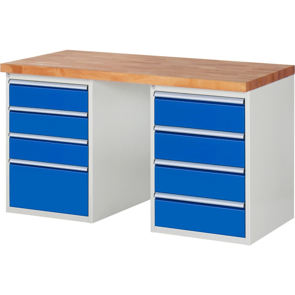 Immagine del prodotto n. 1: Banco da lavoro RAU serie 7000, 2 contenitori, AxLxP 890 x 1.500 x 700 mm, 8 cassetti estraibili al 90% 3 x 150, 4 x 180, 1 x 270 mm