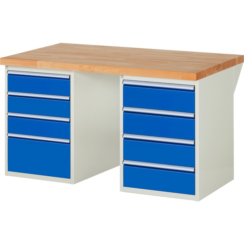 Immagine del prodotto: Banco da lavoro RAU serie 7000, 2 contenitori, AxLxP 840 x 1.500 x 900 mm, 8 cassetti estraibili al 90% 3 x 150 mm, 4 x 180 mm, 1 x 270 mm