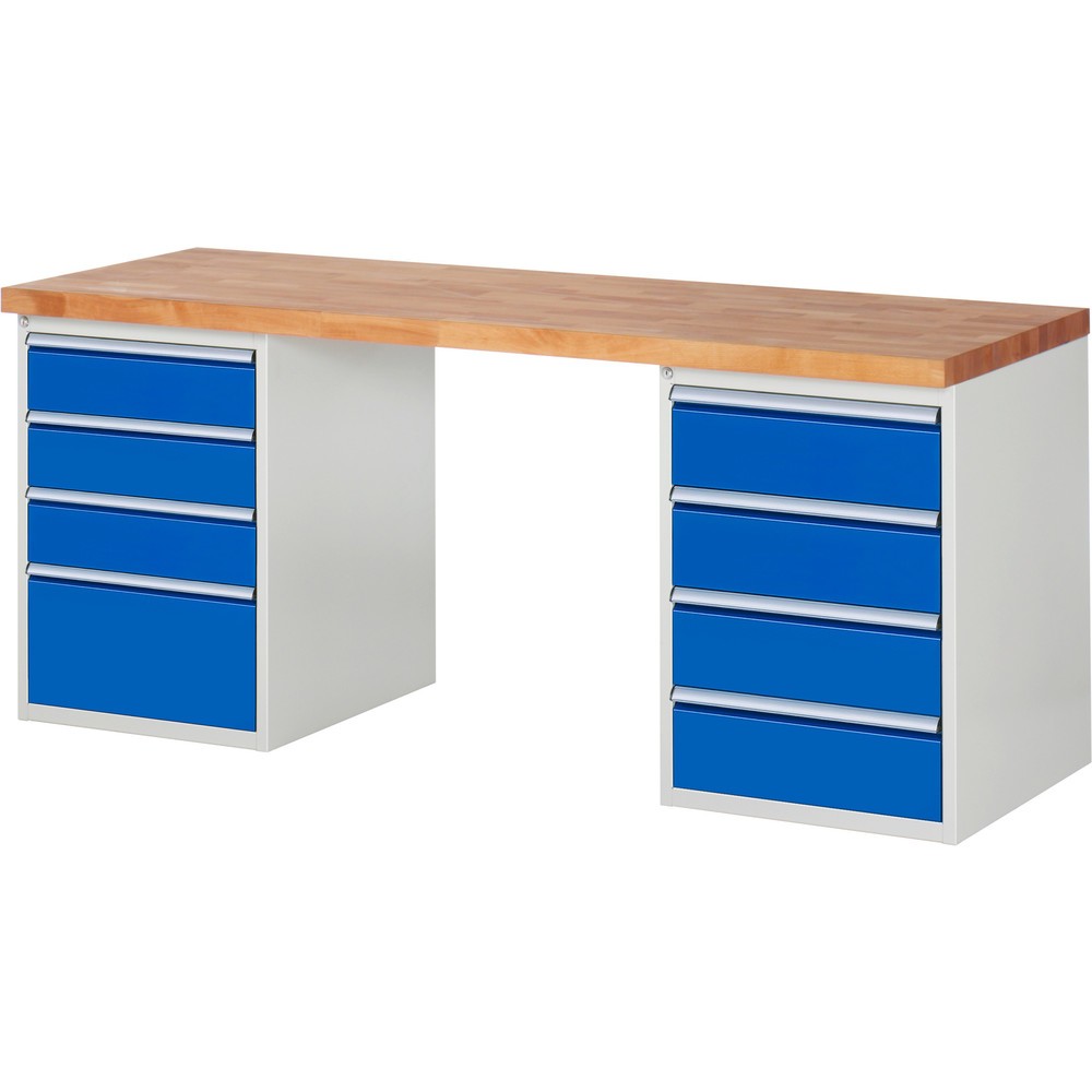 Immagine del prodotto n. 1: Banco da lavoro RAU serie 7000, 2 contenitori, AxLxP 840 x 2.000 x 700 mm, 8 cassetti estraibili al 100% 3 x 150 mm, 4 x 180 mm, 1 x 270 mm, portata cassetti 100 kg