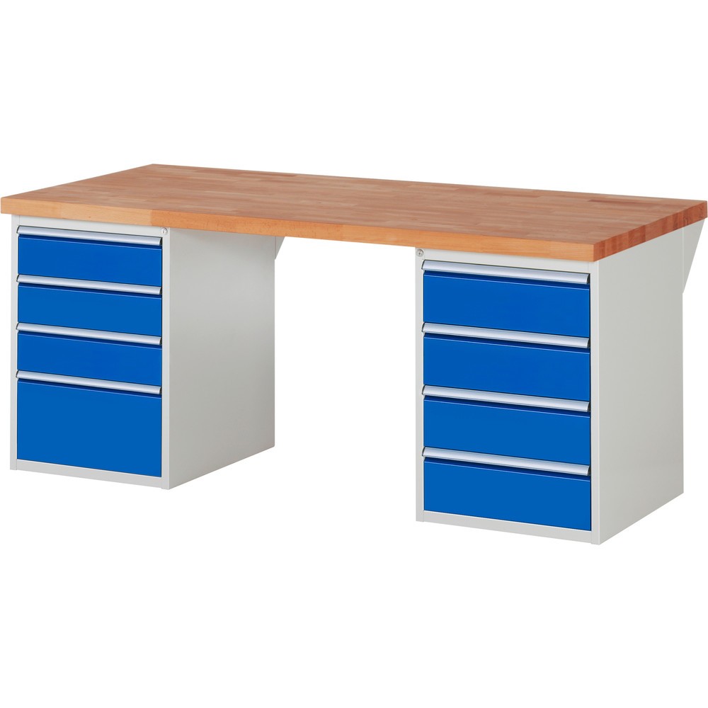 Immagine del prodotto n. 1: Banco da lavoro RAU serie 7000, 2 contenitori, AxLxP 890 x 2.000 x 900 mm, 8 cassetti estraibili al 90% 3 x 150, 4 x 180, 1 x 270 mm