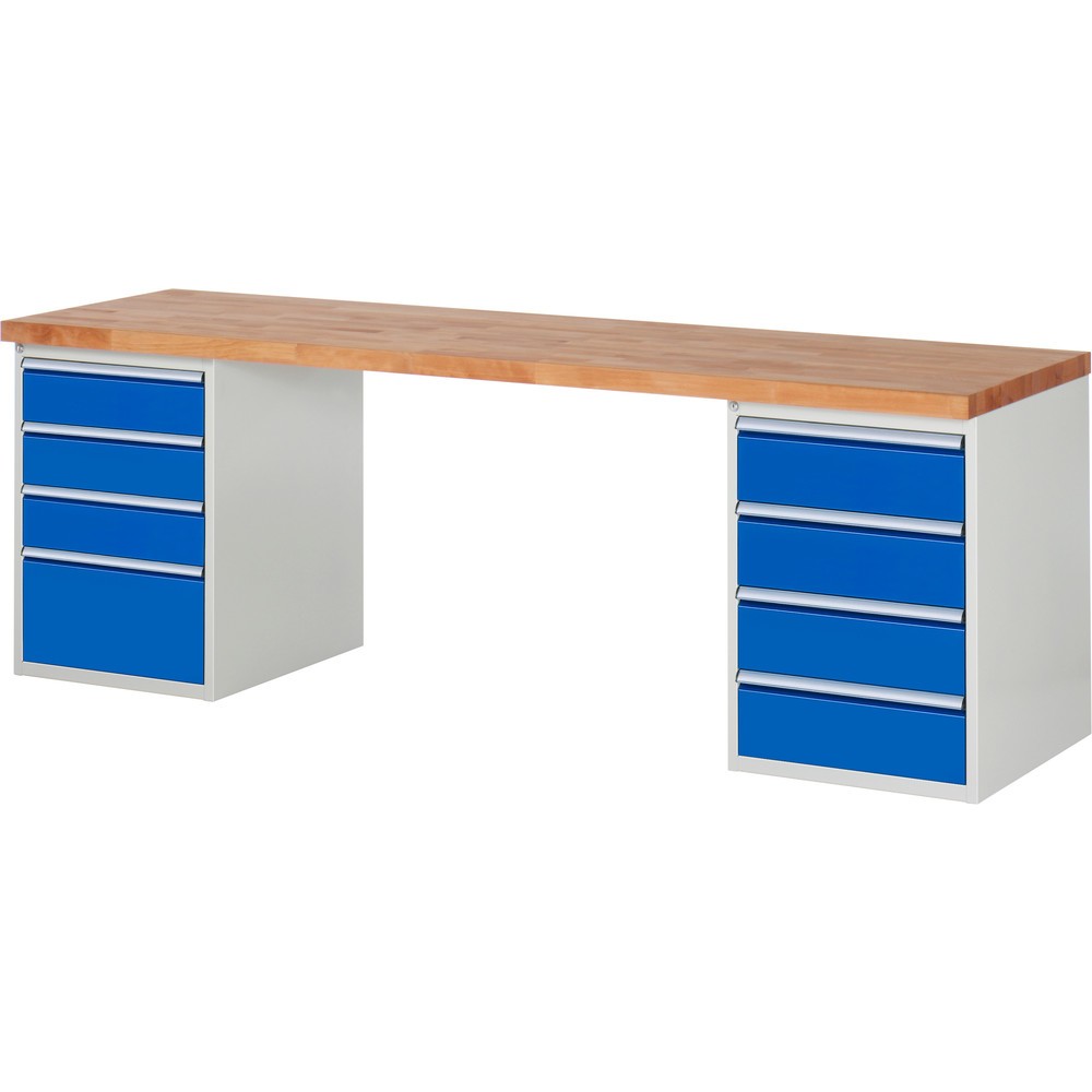 Immagine del prodotto n. 1: Banco da lavoro RAU serie 7000, 2 contenitori, AxLxP 890 x 2.500 x 700 mm, 8 cassetti estraibili al 100% 3 x 150, 4 x 180, 1 x 270 mm