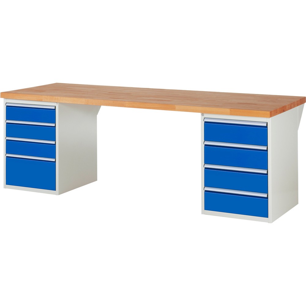 Immagine del prodotto n. 1: Banco da lavoro RAU serie 7000, 2 contenitori, AxLxP 890 x 2.500 x 900 mm, 8 cassetti estraibili al 100% 3 x 150, 4 x 180, 1 x 270 mm
