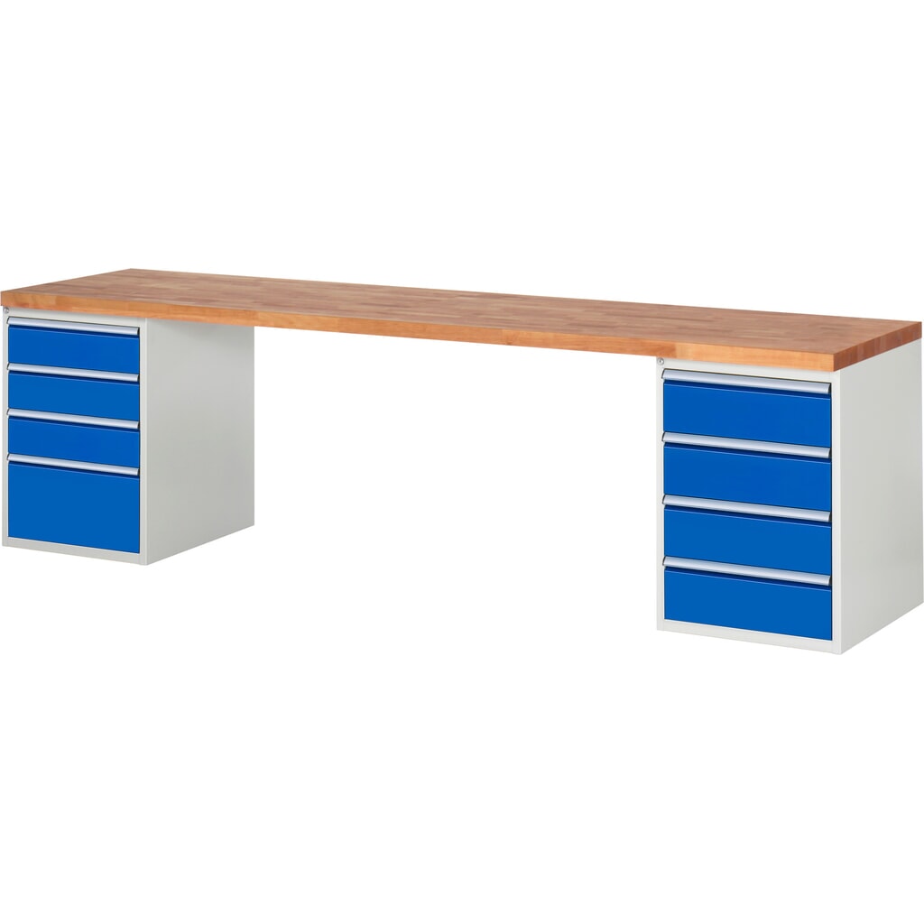 Immagine del prodotto: Banco da lavoro RAU serie 7000, 2 contenitori, AxLxP 890 x 3.000 x 900 mm, 8 cassetti estraibili al 100% 3 x 150, 4 x 180, 1 x 270 mm
